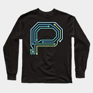 Alphabet P Circuit Typography Design Long Sleeve T-Shirt